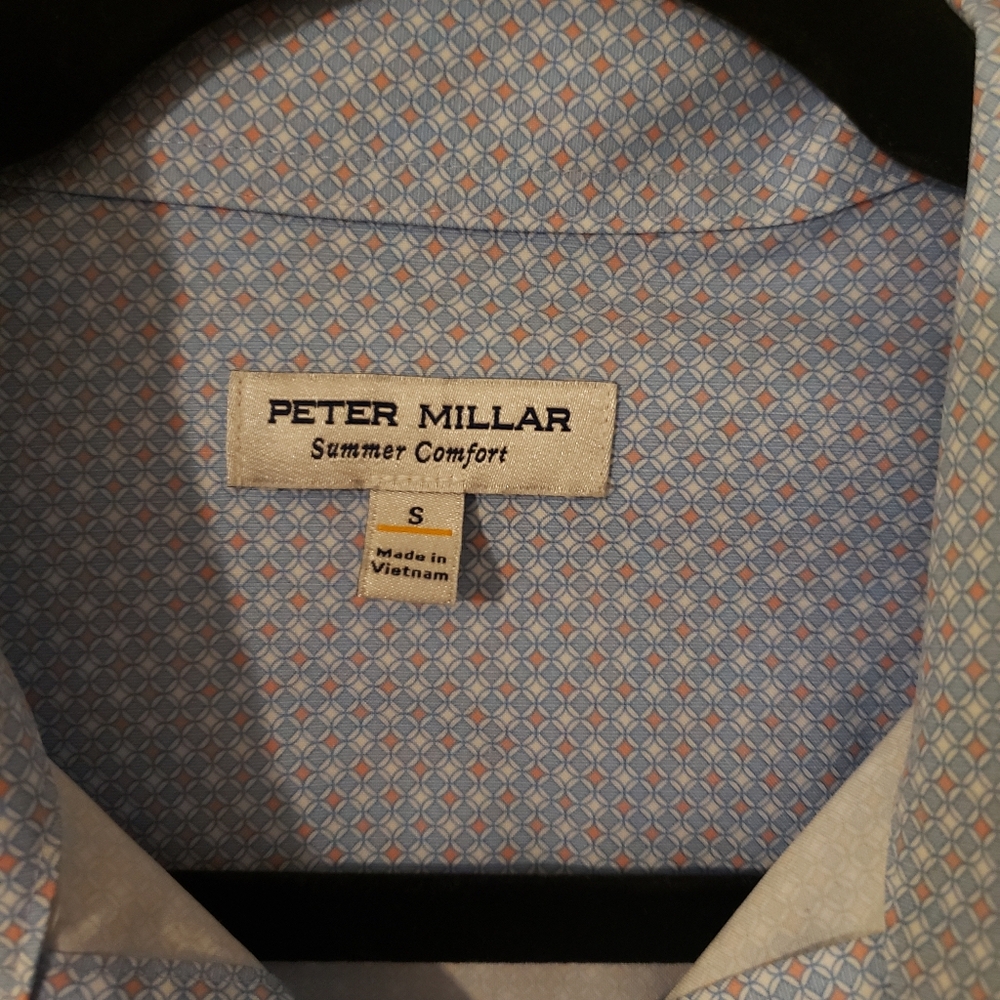 Peter Millar Summer Comfort - Blue Geometric Short Sleeve Button Up - Size: S - Picture 3 of 4